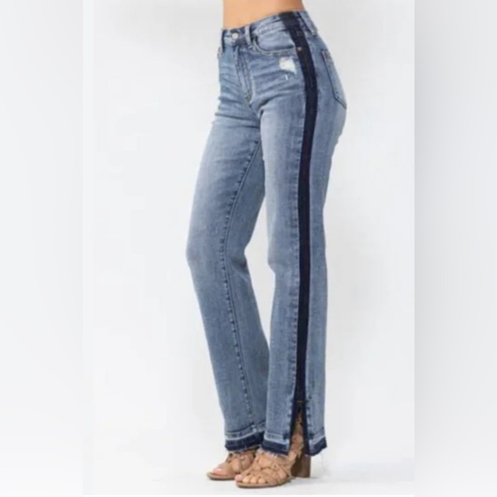 HIGH WAIST SIDE SEAM DETAIL STRAIGHT LEG Judy Blue Jeans